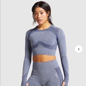 Gymshark Flex Long Sleeve Crop Top Size Small - Navy Marl